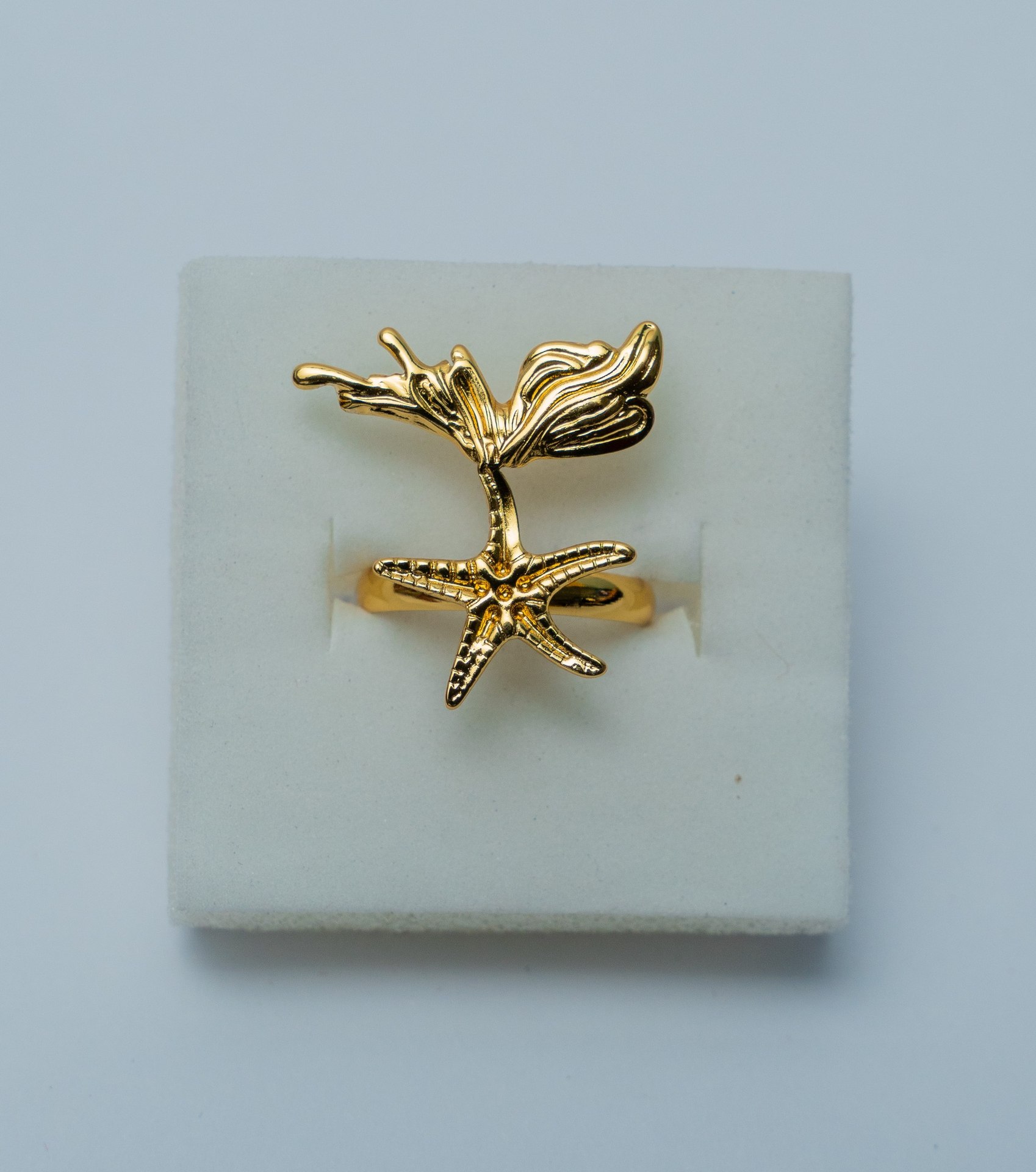 Gold-Tone Starfish & Flower Statement Ring