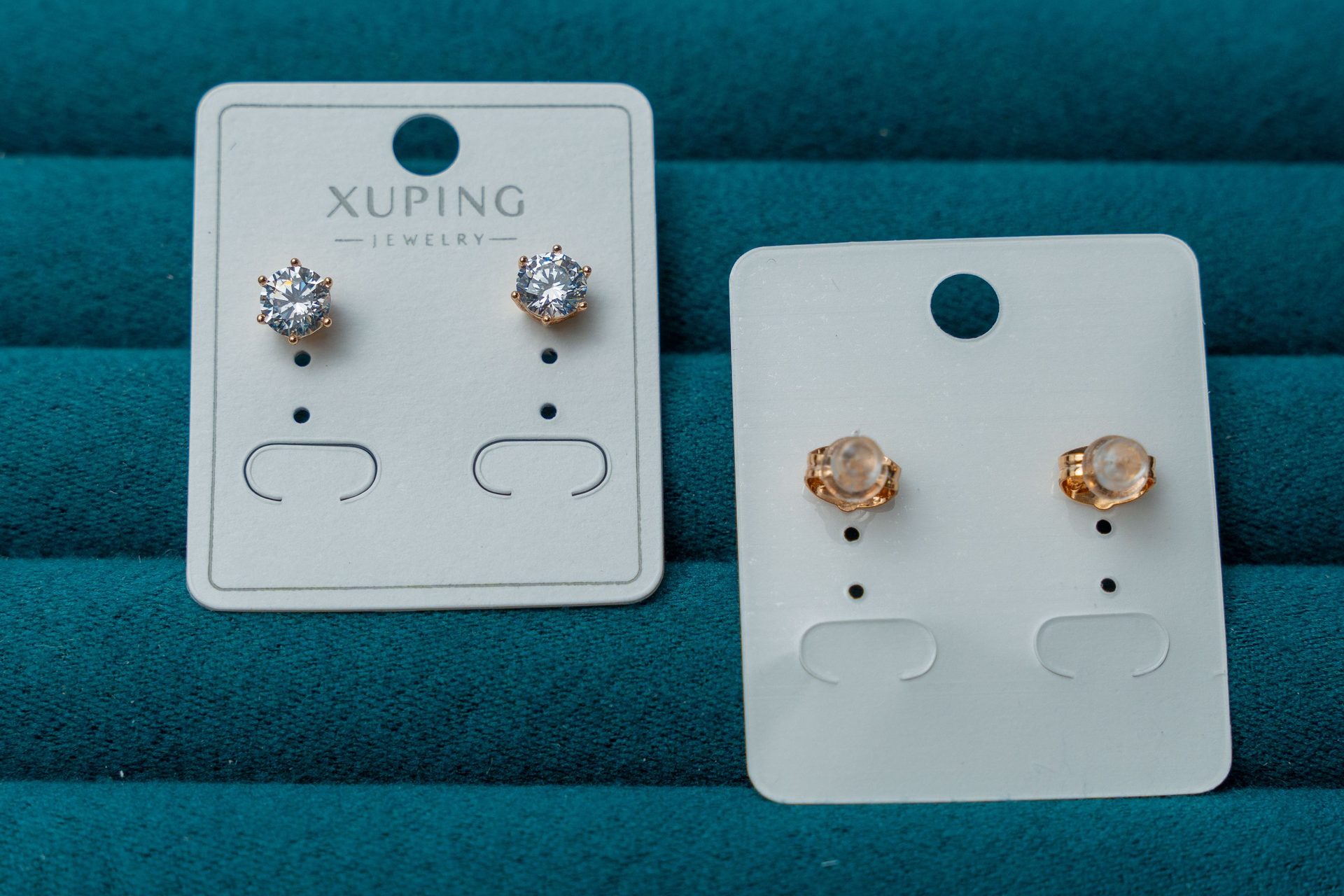 Gold-Tone Stud Earring Set with Crystal & Champagne Stones