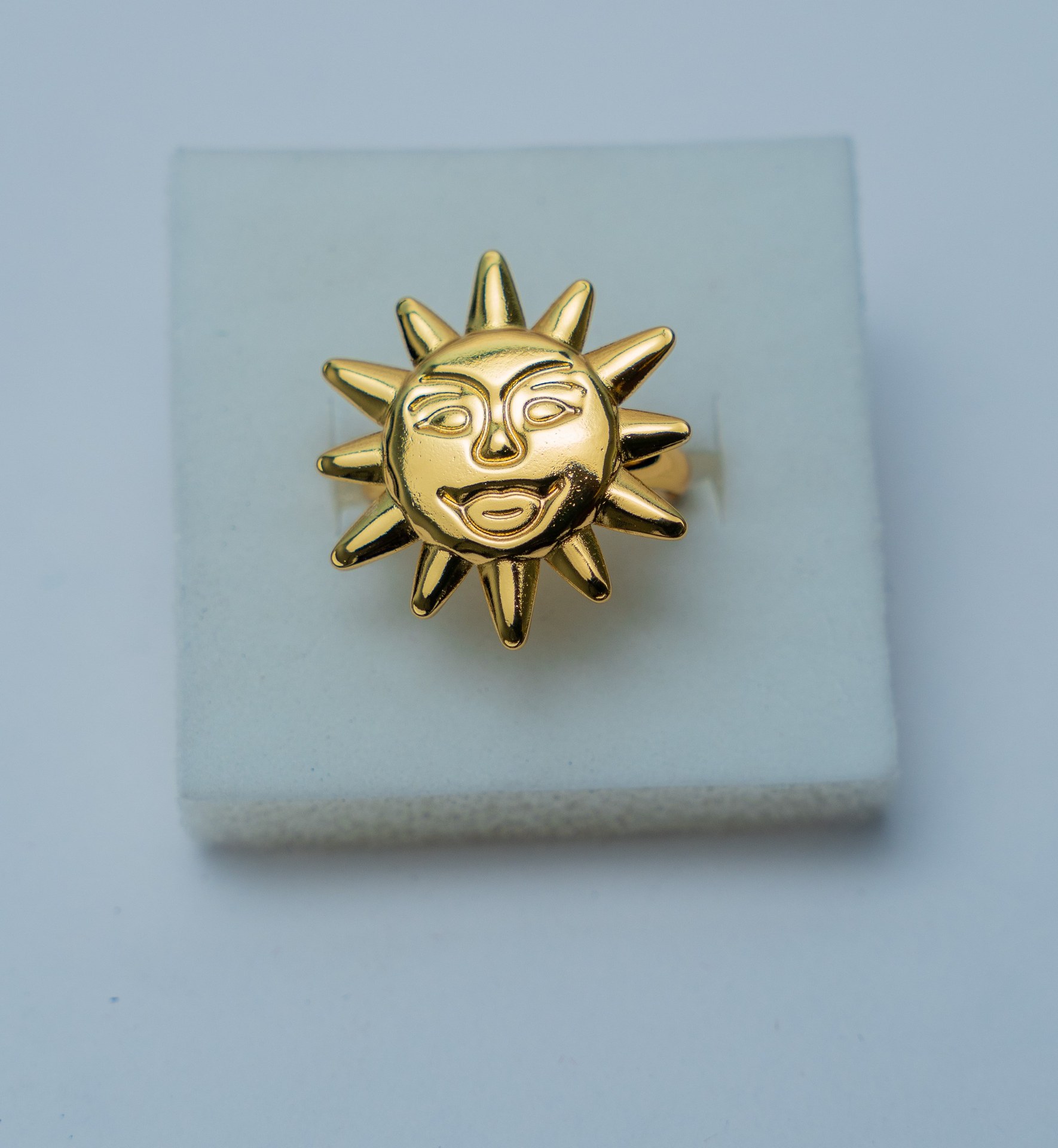 Gold-Tone Sun Face Statement Ring