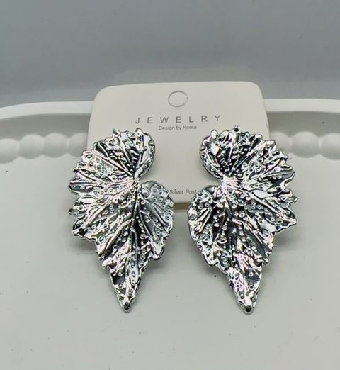 Silver Leaf Drop Earrings Curved