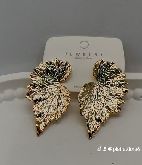 Gold Leaf Drop Earrings Textured