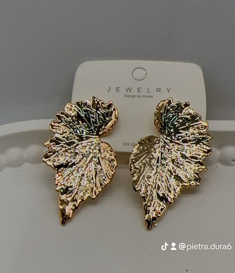 Gold Leaf Drop Earrings Textured