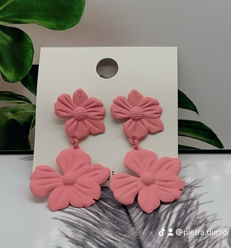 Pink Flower Drop Earrings