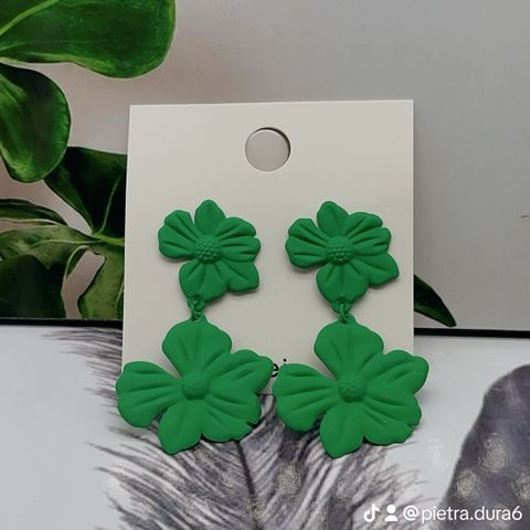 Green Flower Drop Earrings