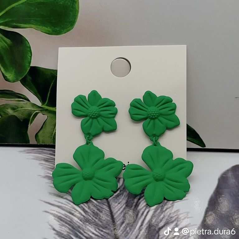Green Flower Drop Earrings