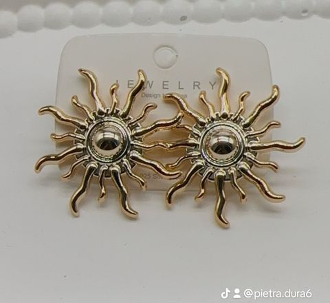 Gold Sunburst Stud Earrings Large