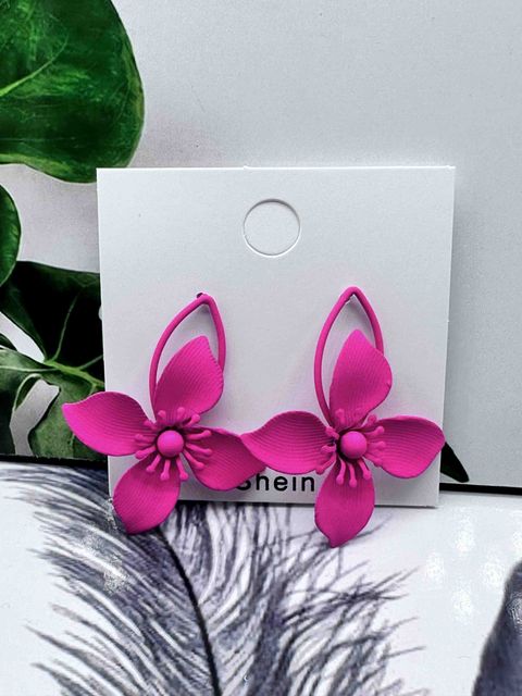 Pink Flower Hoop Earrings