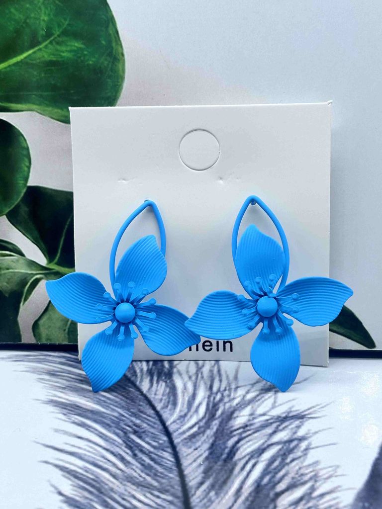 Blue Flower Hoop Earrings