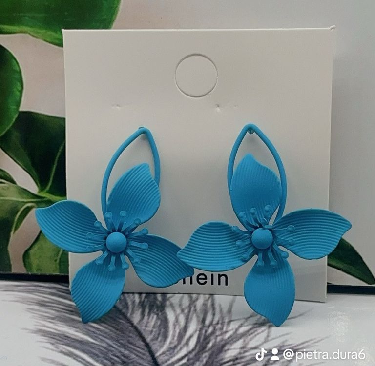Teal Flower Hoop Earrings