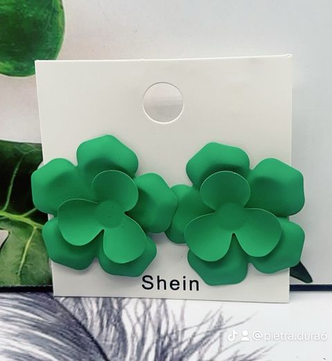 Green Flower Stud Earrings Large