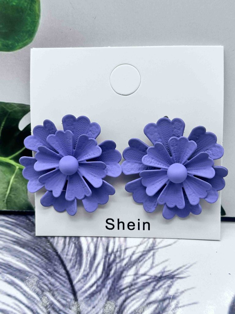 Purple Floral Rosette Stud Earrings