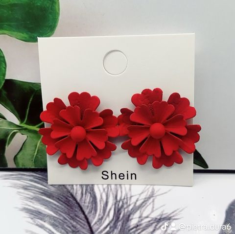Red Floral Rosette Stud Earrings