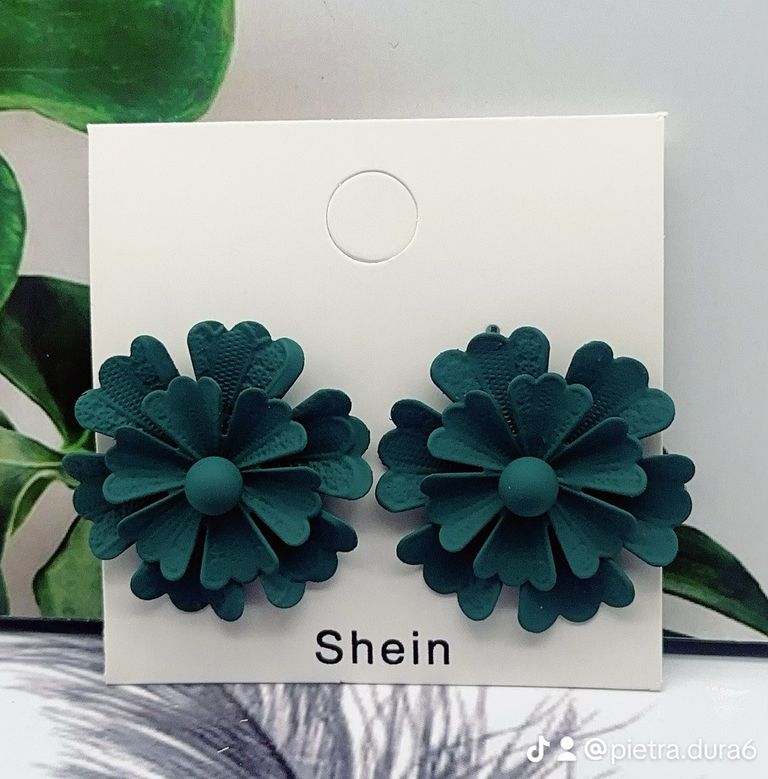 Teal Floral Rosette Stud Earrings 02