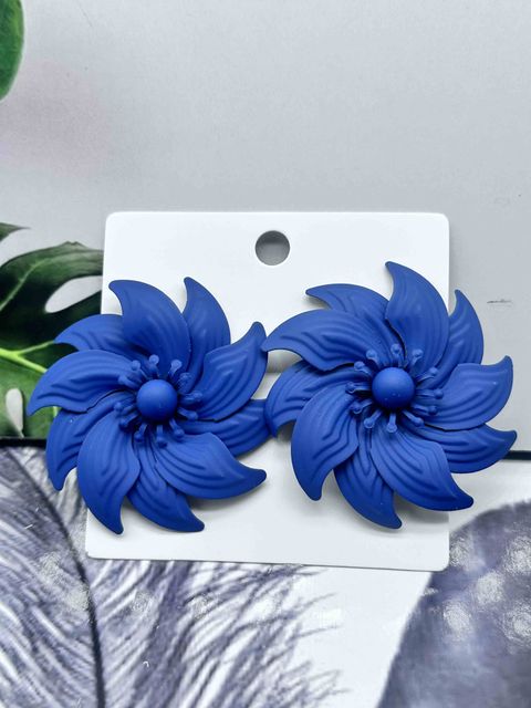 Blue Pinwheel Flower Drop Earrings Small