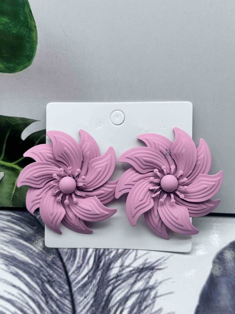 Pink Pinwheel Flower Drop Earrings Large