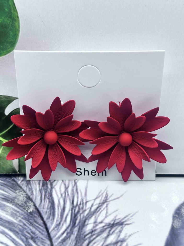 Red Daisy Stud Earrings