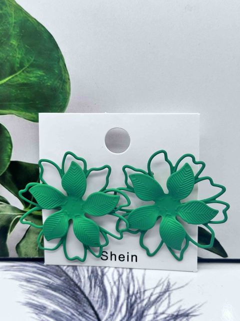 Green Outline Floral Drop Earrings Small