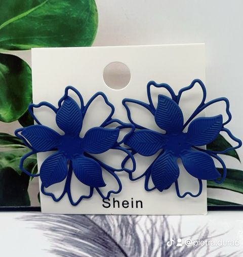 Navy Outline Floral Hoop Earrings