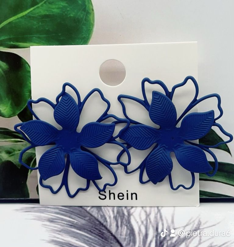 Navy Outline Floral Hoop Earrings