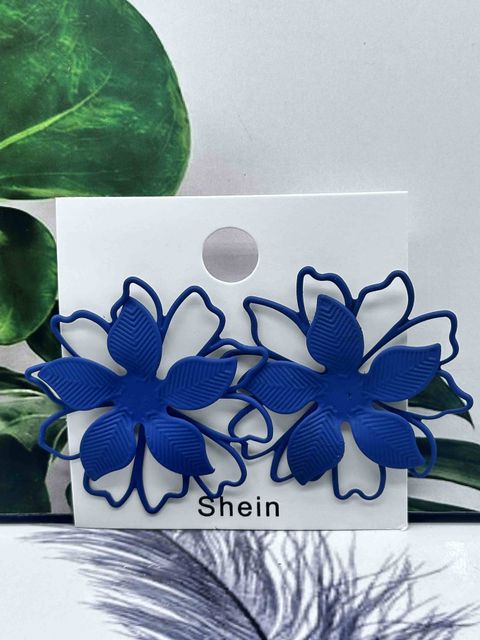 Blue Outline Floral Hoop Earrings Small