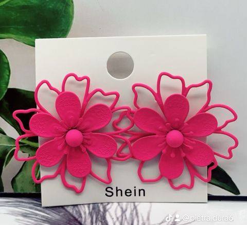 Hot Pink Outline Floral Drop Earrings