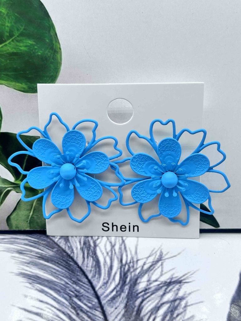 Blue Flower Hoop Earrings 02