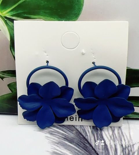 Dark Blue Flower Hoop Earrings