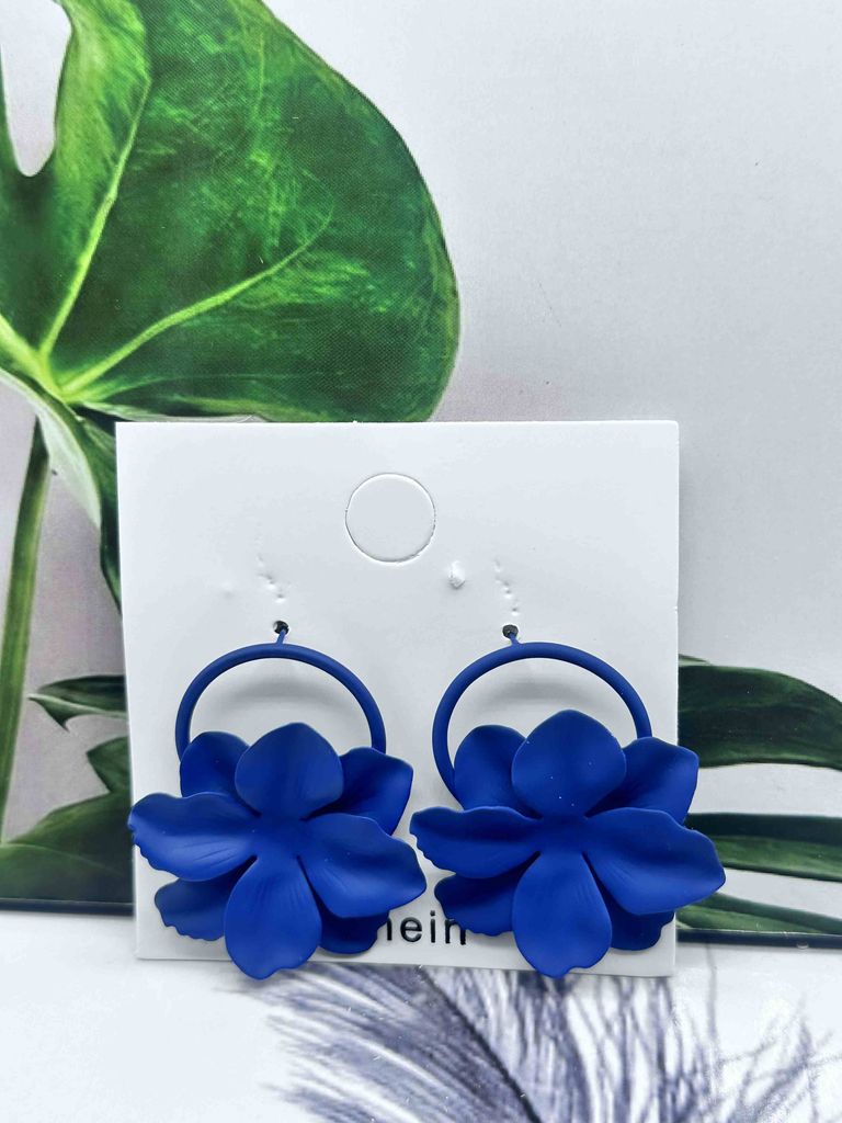 Blue Flower Hoop Earrings Small