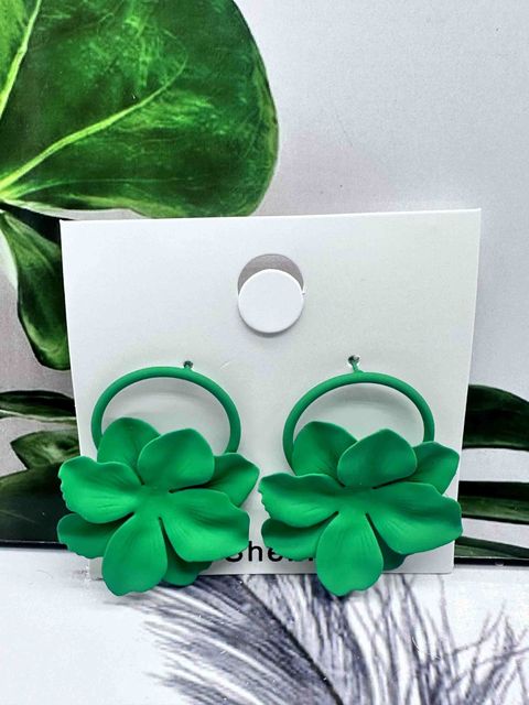 Green Flower Hoop Earrings