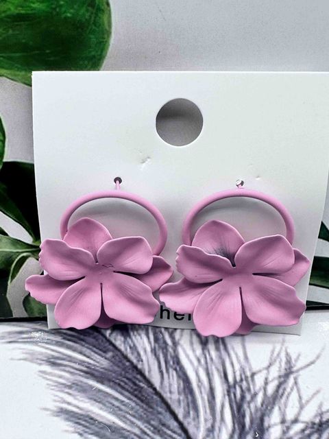 Lavender Flower Hoop Earrings