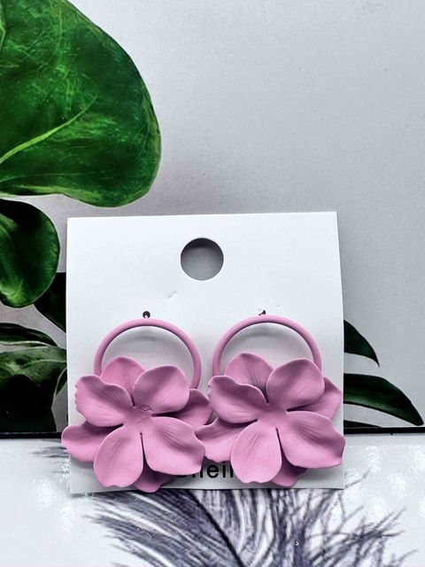 Small Lavender Flower Hoop Earrings