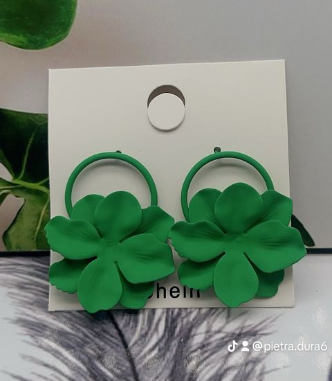 Green Flower Hoop Earrings Solid
