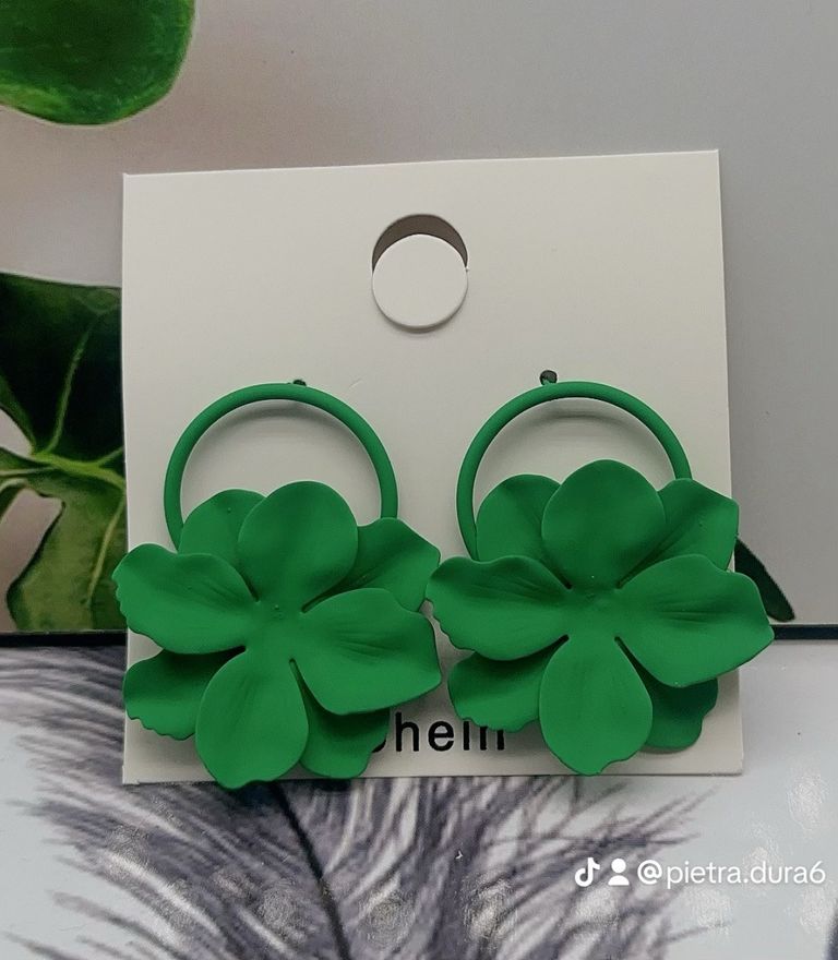 Green Flower Hoop Earrings Solid