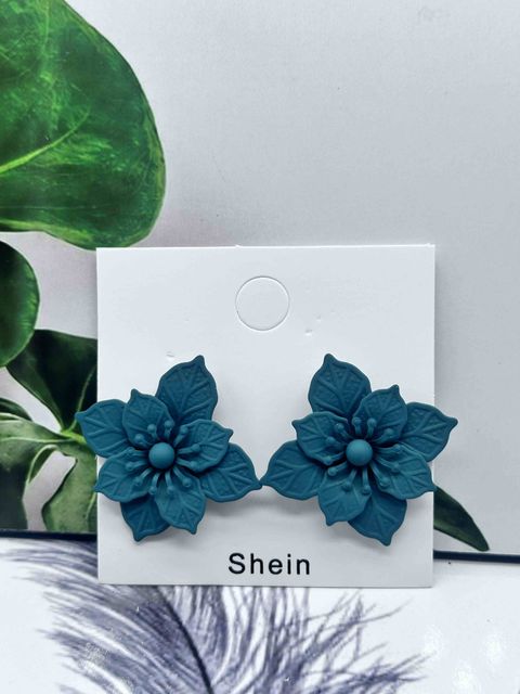 Teal Flower Stud Earrings Small