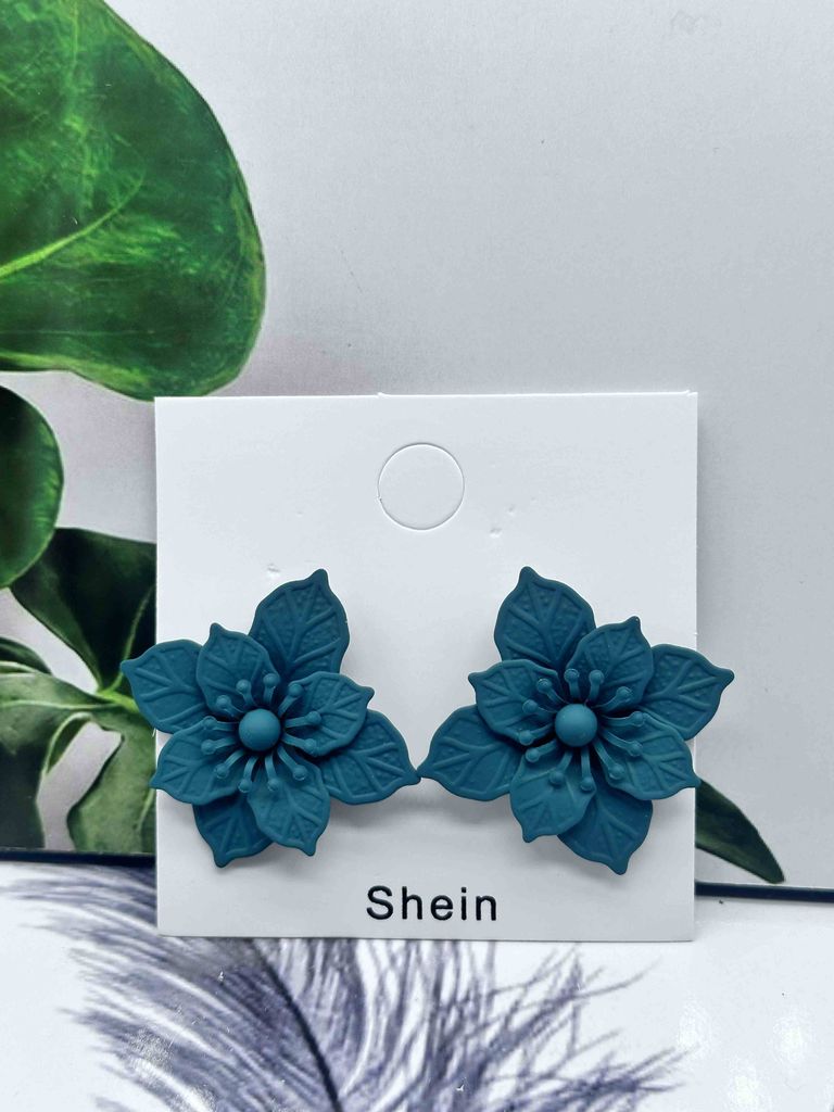 Teal Flower Stud Earrings Small