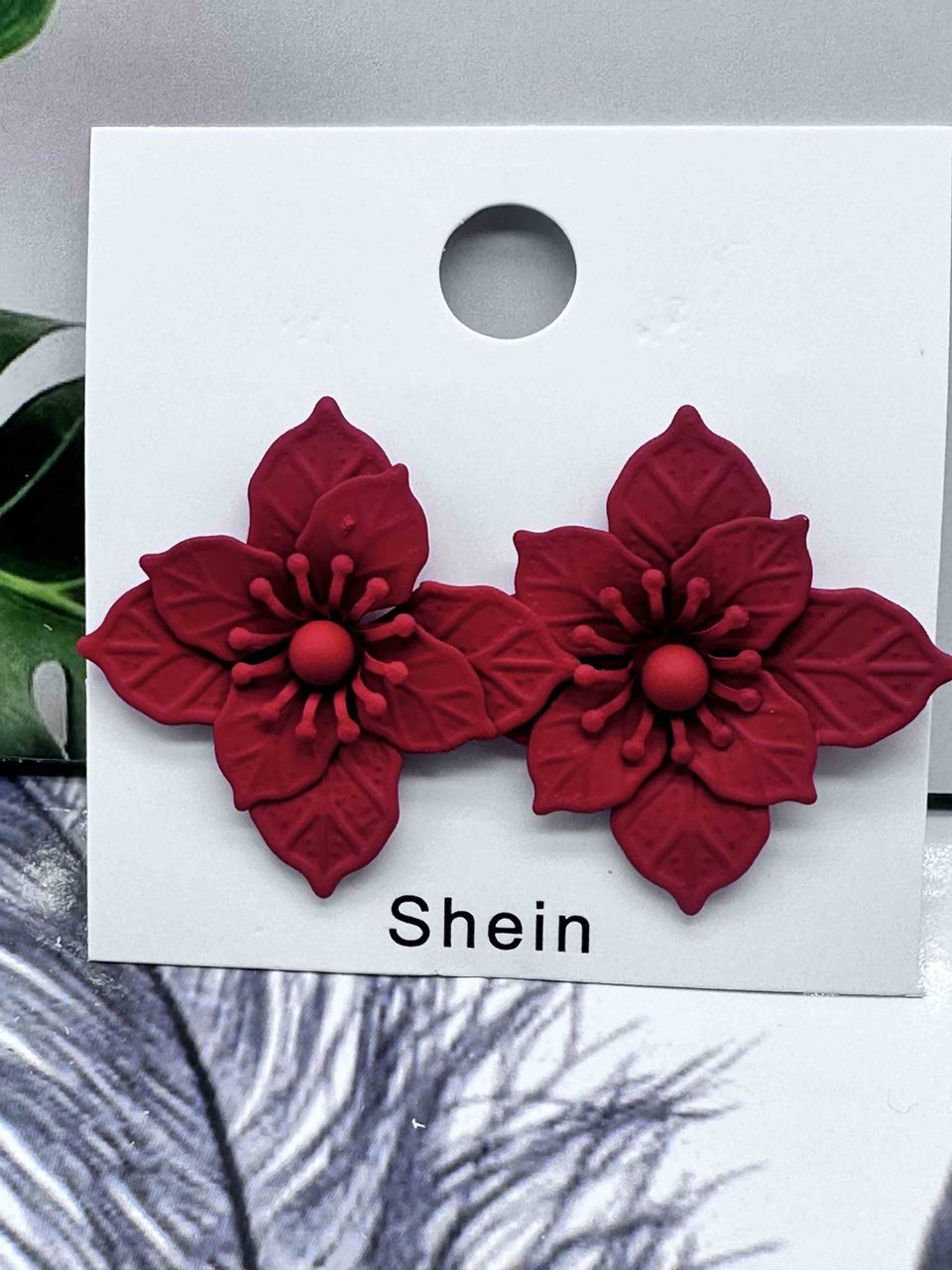 Red Floral Stud Earrings