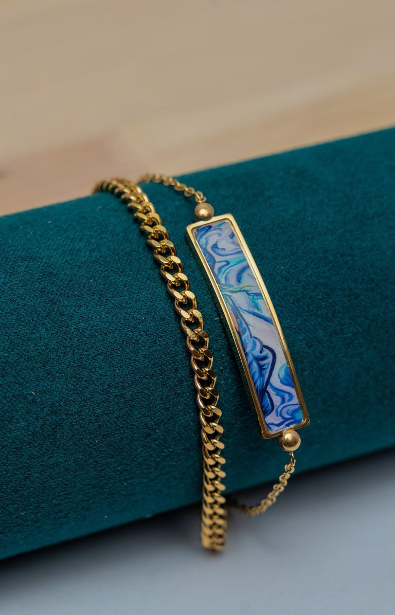 Blue Marble Gold Chain Bracelet