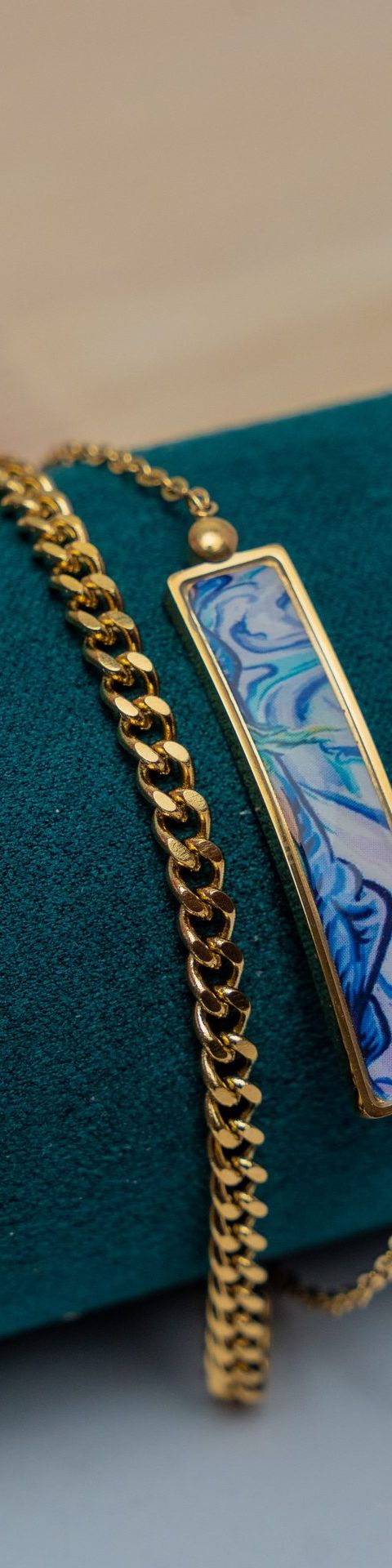 Blue Marble Gold Chain Bracelet