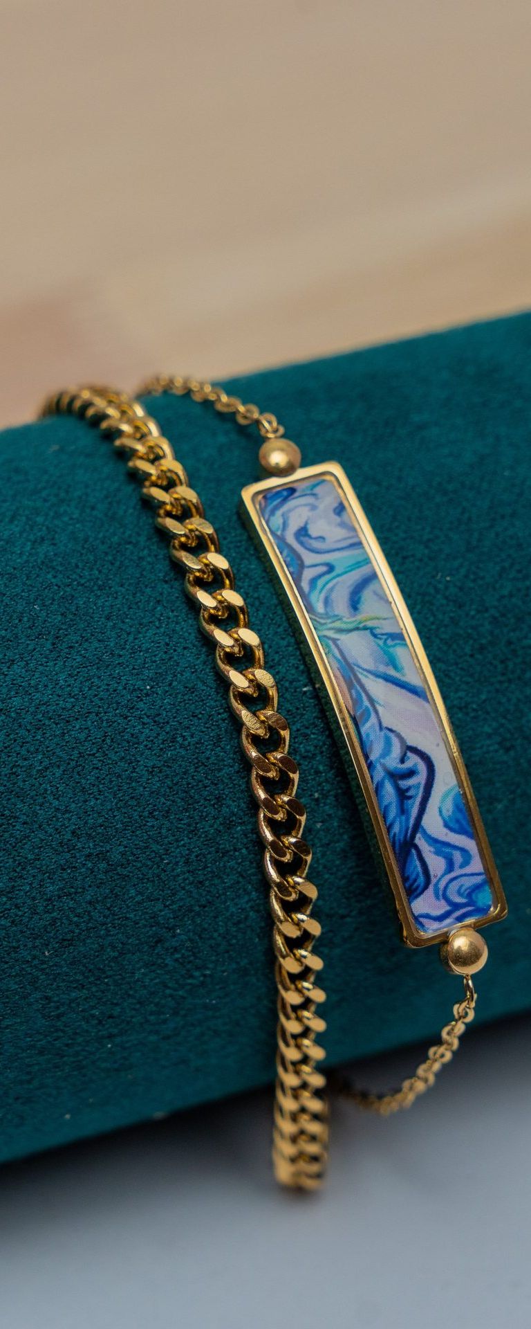 Blue Marble Gold Chain Bracelet