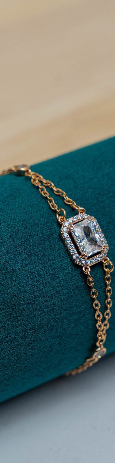 Gold Chain Bracelet with Cushion Crystal Pendant