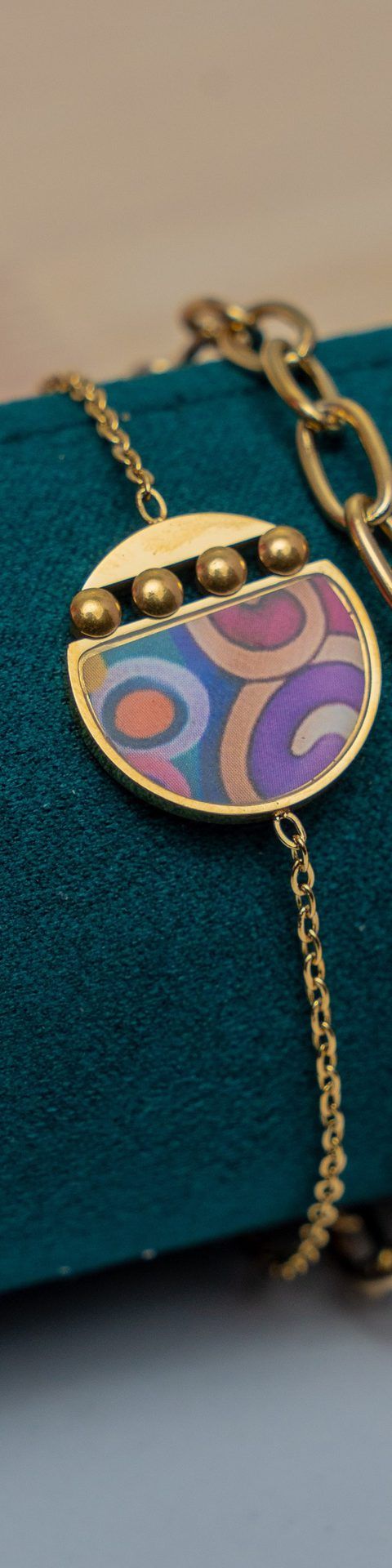 Gold Chain Bracelet with Colorful Enamel Pendant