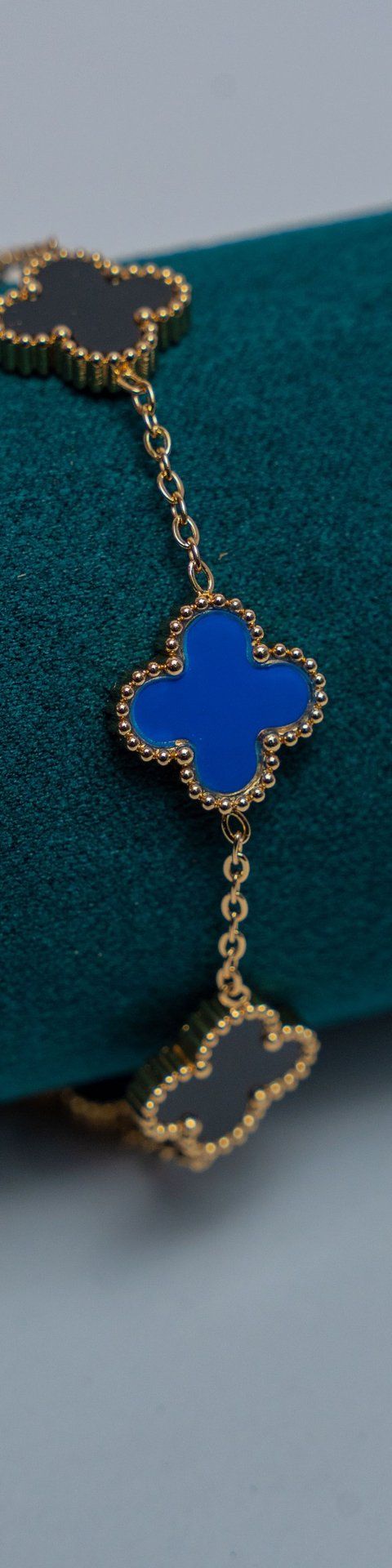 Gold-Tone Van Cleef Charm Bracelet with Blue Enamel