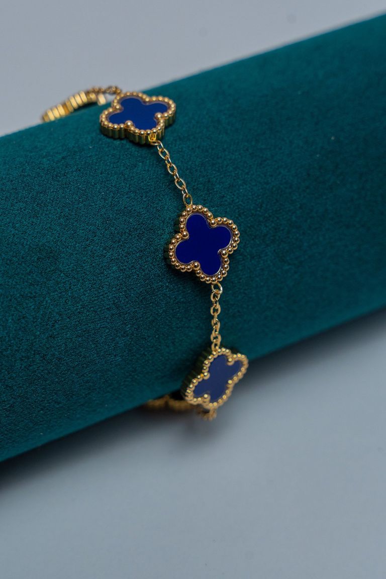 Gold-Tone Van Cleef Station Bracelet with Lapis Lazuli