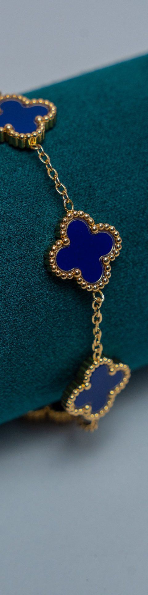 Gold-Tone Van Cleef Station Bracelet with Lapis Lazuli