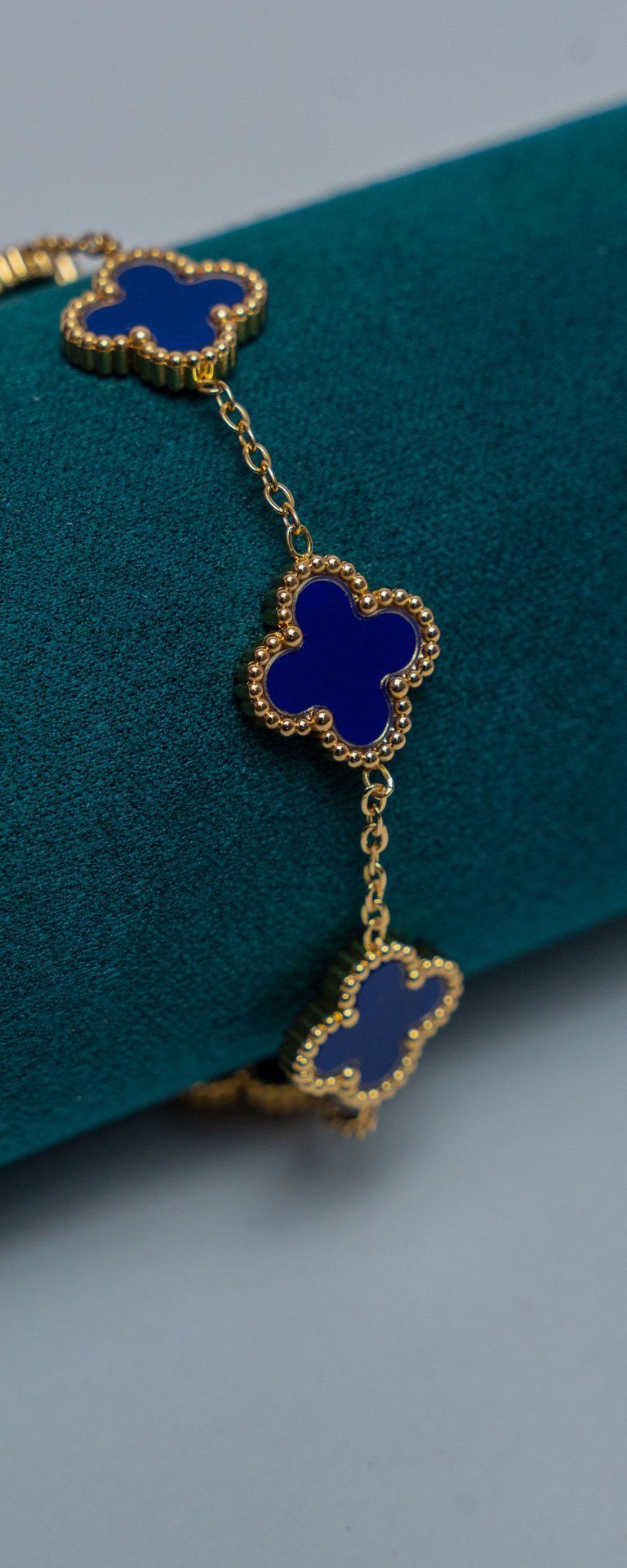 Gold-Tone Van Cleef Station Bracelet with Lapis Lazuli