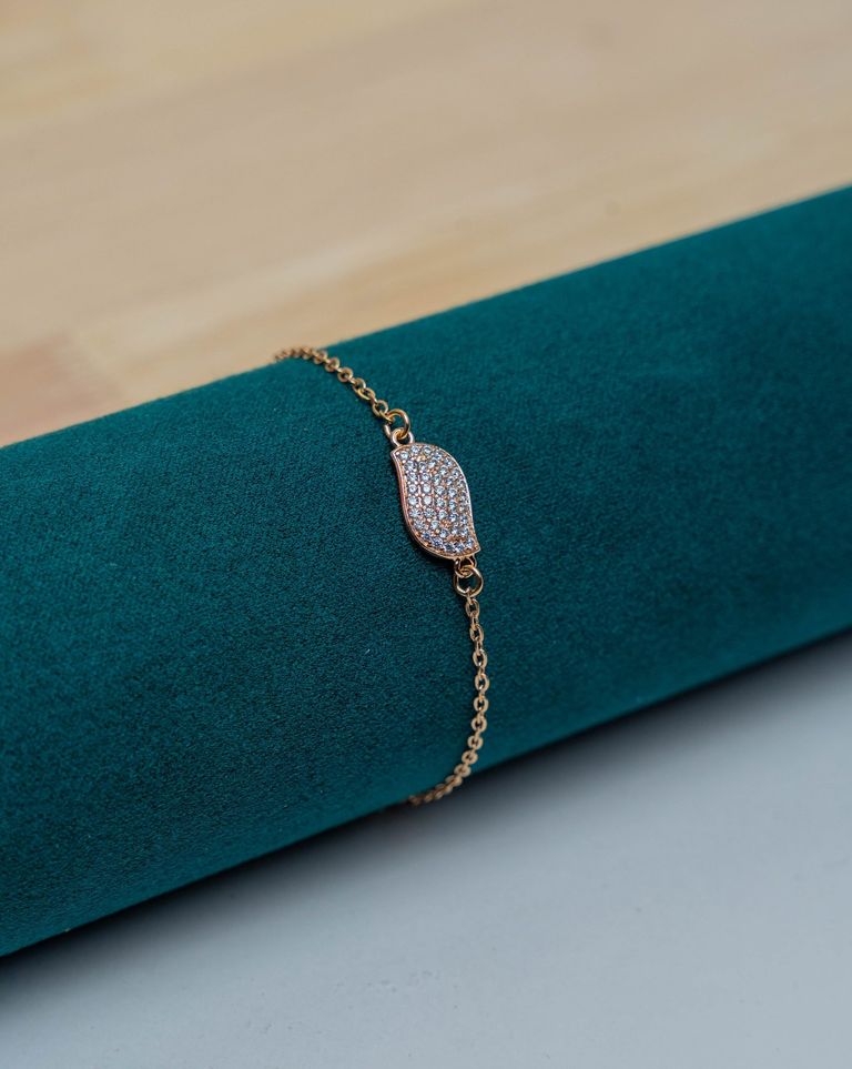 Gold-Tone Crystal Leaf Chain Bracelet