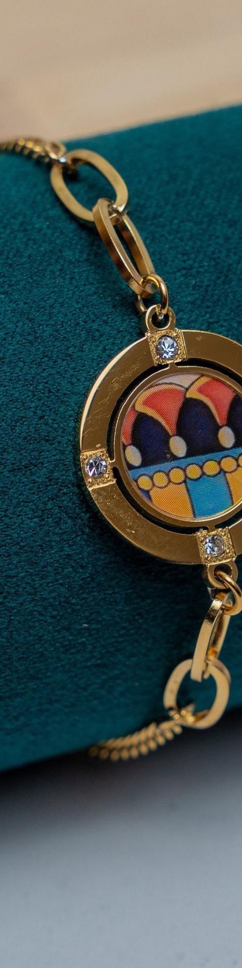 Gold Chain Bracelet with Colorful Enamel Pendant