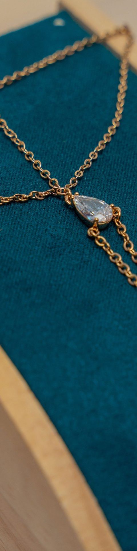 Gold Lariat Necklace with Cubic Zirconia