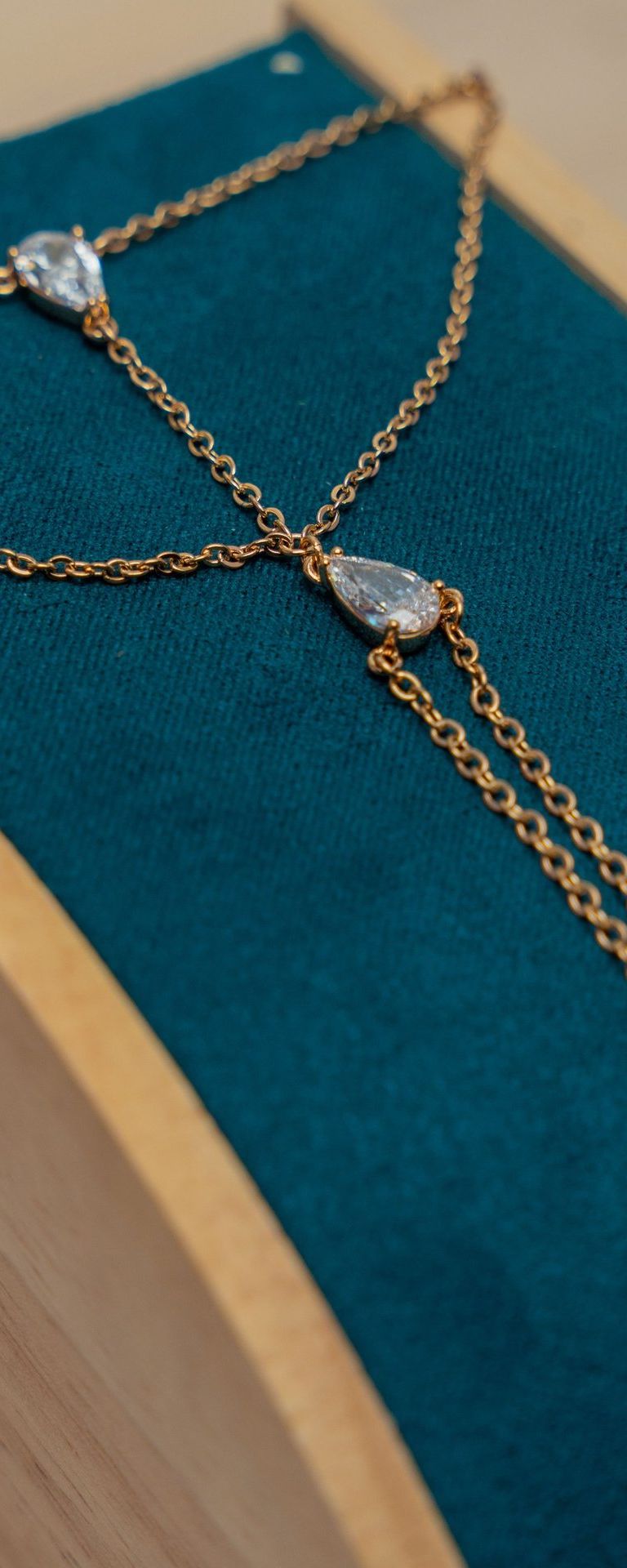 Gold Lariat Necklace with Cubic Zirconia