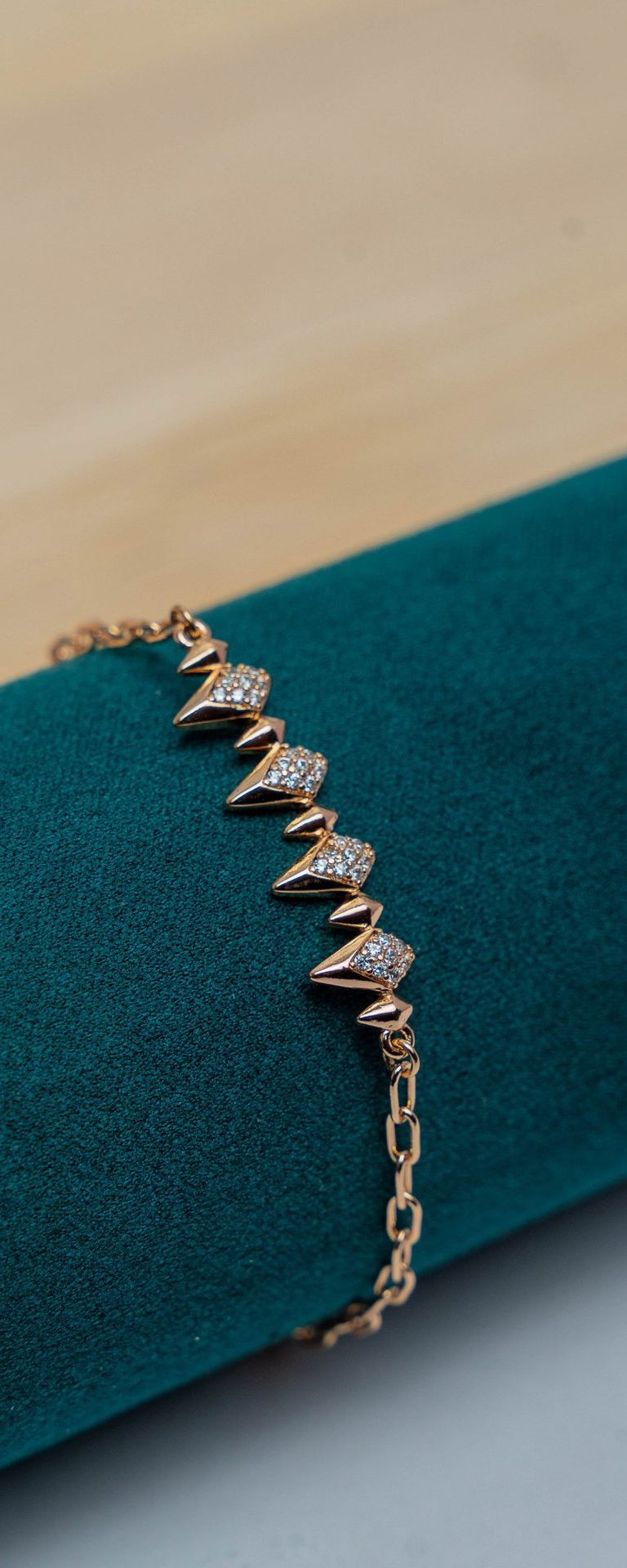 Gold-Tone Spike and Crystal Chain Bracelet